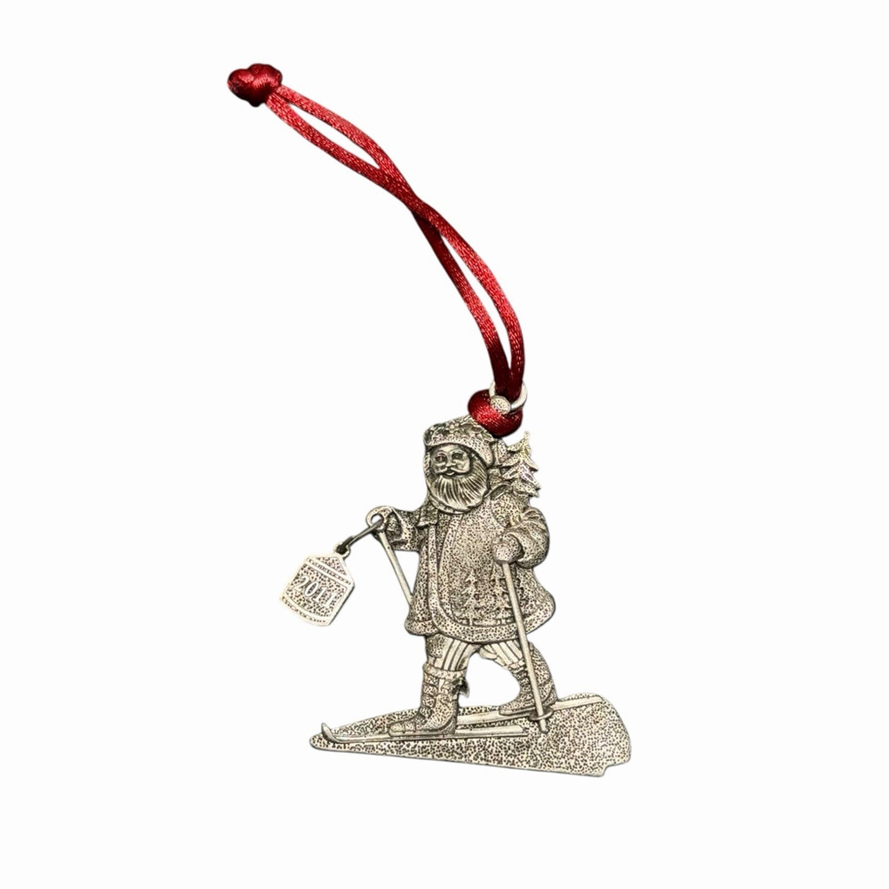 2011 Pewter Santa Claus Skiing Christmas Ornament Skier Holiday Decor Unique HTF - Picture 3 of 5